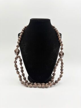 Vintage Continental Brown Marbled Bead Necklace NWT Mid Century Statement